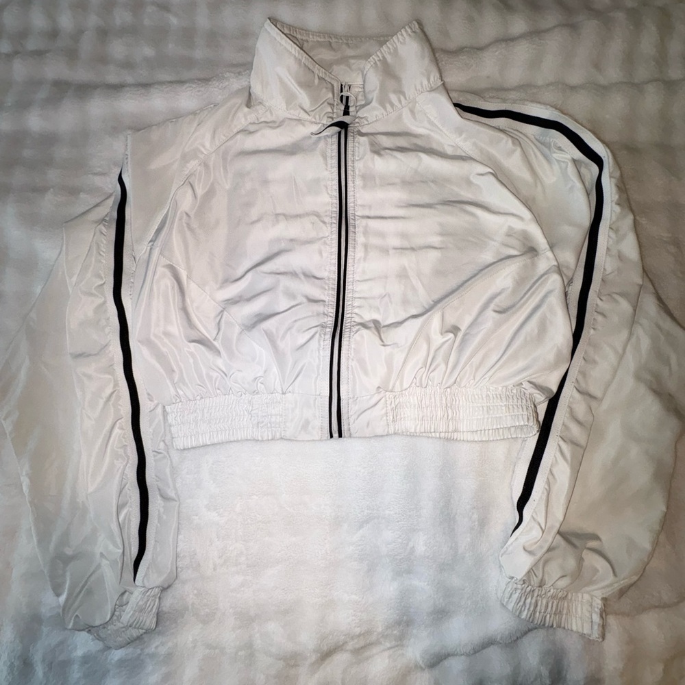 White Cropped Jacket with Black Stripes